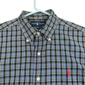 Ralph Lauren Shirt Mens 16 Large Classic Fit Plaid Long Sleeve Button Down Pony